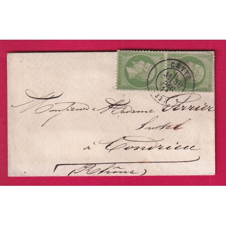 N°20 PAIRE CAD TYPE 17 CETTE HERAULT 30 DEC 1871 TARIF CARTE DE VISITE POUR CONDRIEUR RHONE LETTRE