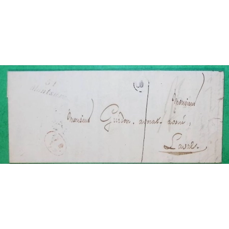 CURSIVE 51 MONTSURS MAYENNE DECIME + ORIGINE RURALE MONTOURTIER TAXE LOCALE 1 POUR LAVAL 1846 LETTRE COVER FRANCE