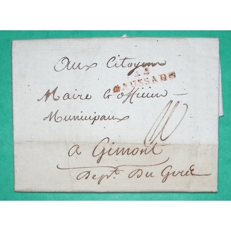 MARQUE 44 CAUSSADE ROUGE TARN ET GARONNE POUR GIMONT GERS PERIODE REVOLUTIONNAIRE 31x7 1795