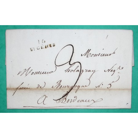 MARQUE 16 ST GENIS CHARENTE INFERIEURE DEPART ST FORT SUR GIRONDE POUR BORDEAUX 25x9 1823