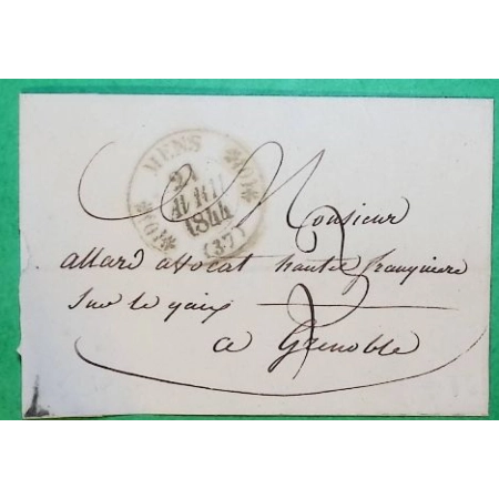 CAD TYPE 11 MENS ISERE POUR GRENOBLE 1844 LETTRE COVER FRANCE