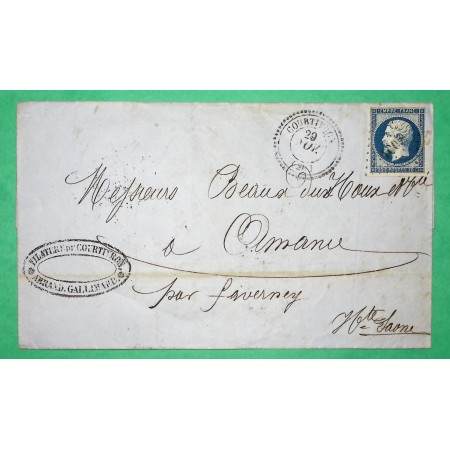 N°14 PC 1005 CAD TYPE 22 COURTIVRON COTE D'OR POUR AMANCE HAUTE SAONE 1855