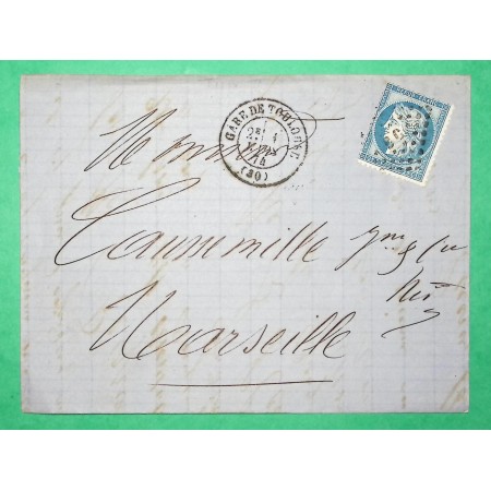 N°60B TYPE II CAD TYPE 17 GARE DE TOULOUSE HAUTE GARONNE ETIQUETTE PUB VERSO POUR MARSEILLE 1874