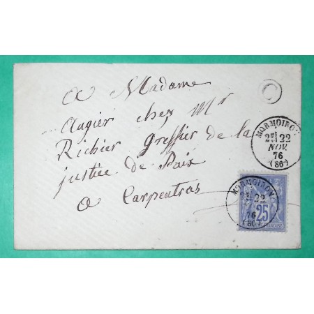 N°78 SAGE CAD TYPE 16 MORMOIRON VAUCLUSE BOITE RURALE C POUR CARPENTRAS 1876