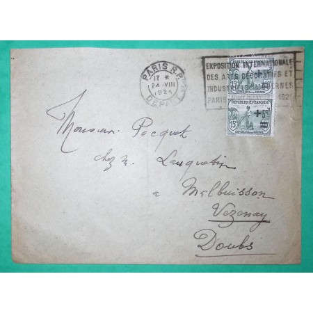 N°164 PAIRE ORPHELINS DE GUERRE SURCHARGE FLIER EXPOSITION INTERNATIONALE ARTS DECORATIFS PARIS 1925