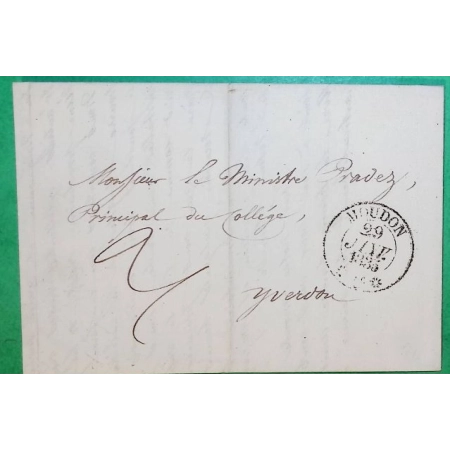 LETTRE MOUDON SUISSE CANTON DE VAUD POUR YVERDON 1835 LETTRE COVER FRANCE