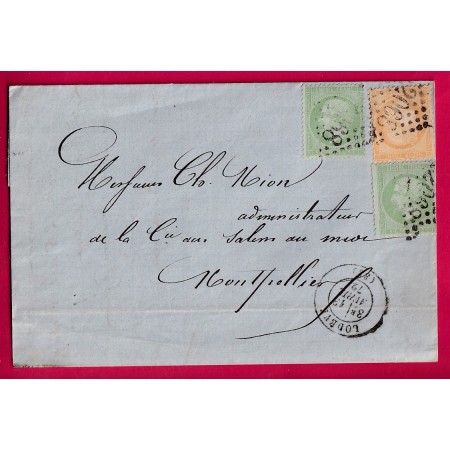 N°35 X2 + 59 GC 2068 LODEVE HERAULT POUR MONTPELLIER 13 AVRIL 1872 LETTRE