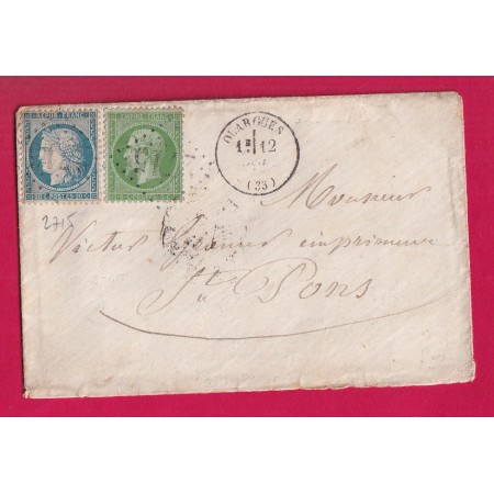 N°20 37 GC 2715 OLARGUES HERAULT CAD TYPE 16 POUR ST PONS 12 SEPTEMBRE 1871 LETTRE