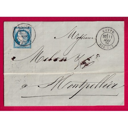 N°60 CAD TYPE 18 CETTE HERAULT 1876 POUR MONTPELLIER LETTRE
