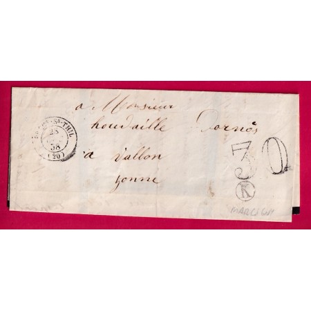 CAD TYPE 15 PRECY SOUS THIL COTE D'OR 1858 BOITE RURALE K MARCIGNY POUR AVALLON YONNE LETTRE