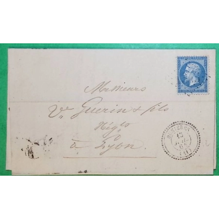 N°22 GC 1363 DUNIERES HAUTE LOIRE CAD TYPE 22 POUR LYON RHONE 1864 LETTRE COVER FRANCE