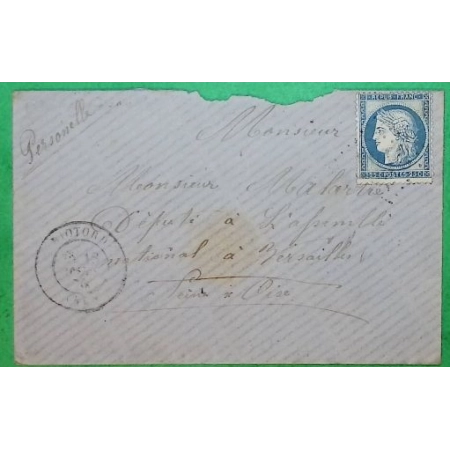 N°60A GC 3147 RIOTORD HAUTE LOIRE POUR VERSAILLES SEINE ET OISE 1876 LETTRE COVER FRANCE