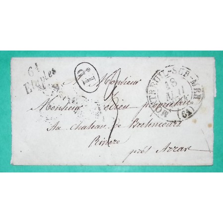 CURSIVE 61 ETAPLES PAS DE CALAIS + CAD TYPE 13 MONTREUIL SUR MER DECIME RURAL POUR CHATEAU BRETHENCOURT RIVIERE 1834