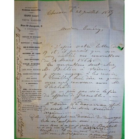 N°22 GC 3949 THONON HAUTE SAVOIE + GC EN ARRIVE 3741 ST MARCELLIN ISERE 1867 LETTRE COVER FRANCE