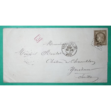 N°56 GC 6317 LYON LES TERREAUX BUREAU SUPPLEMENTAIRE POUR YVERDON SUISSE 1873