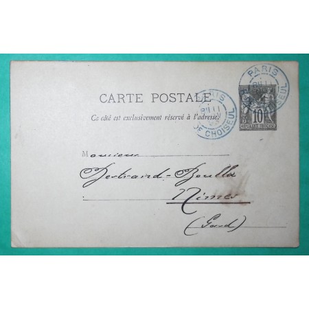 ENTIER SAGE 10C DAGUIN CAD TYPE A BLEU PARIS R. DE CHOISEUL POUR NIMES GARD 1893