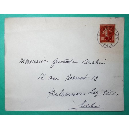 N°146 SEMEUSE CROIX ROUGE CAD WESSERLING ALSACE HELLEMMES LEZ LILLE NORD 1915 WW1