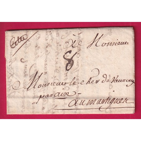 MARQUE MANUSCRIT CETTE SETE HERAULT 1729 POUR MARTIGUES BOUCHES DU RHONE LETTRE