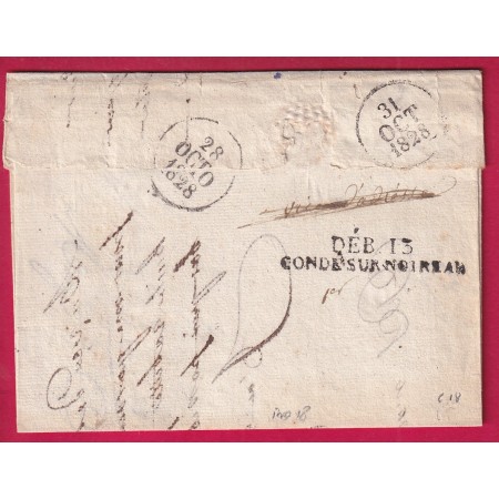 DEBOURSE DEB 13 CONDE SUR NOIREAU CALVADOS 1828 INDICE 18 DEPART VIRE LETTRE