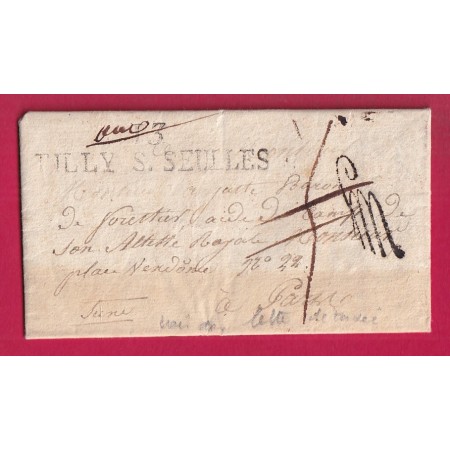 MARQUE 13 TILLY SUR SEULLES CALVADOS LETTRE DETAXEE POUR PARIS 1822 AU DOS MENTION A DETAXEE LETTRE