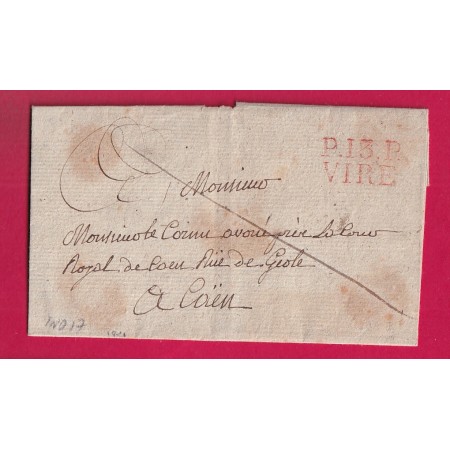 MARQUE P13P VIRE EN ROUGE 1821 CALVADOS POUR CAEN INDICE 17 LETTRE