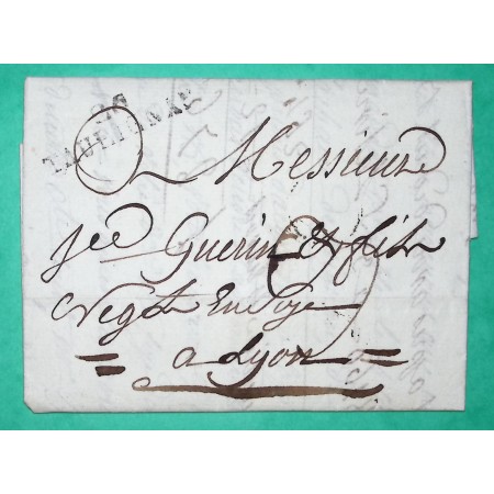 MARQUE 25 TAULIGNAN DROME DEPART GRIGNAN POUR LYON RHONE PERIODE REVOLUTIONNAIRE 42x11 1802