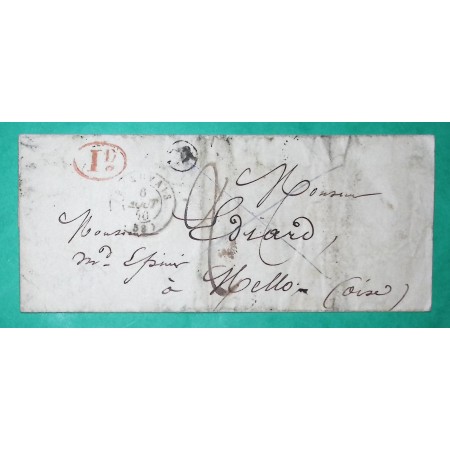 CAD TYPE 15 BEAUVAIS OISE DECIME + OR ORIGINE RURALE SAVIGNIES POUR MELLO CURSIVE 58 MONTATAIRE VERSO 1840
