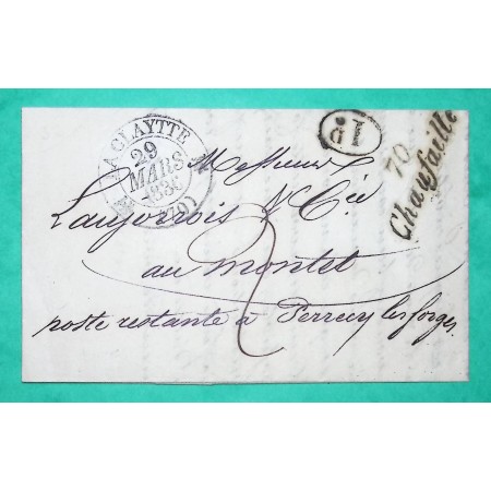 CURSIVE 70 CHAUFAILLE SAONE ET LOIRE + CAD TYPE 12 LA CLAYTTE CLAYETTE POUR MONTET POSTE RESTANTE PERRECY 1836