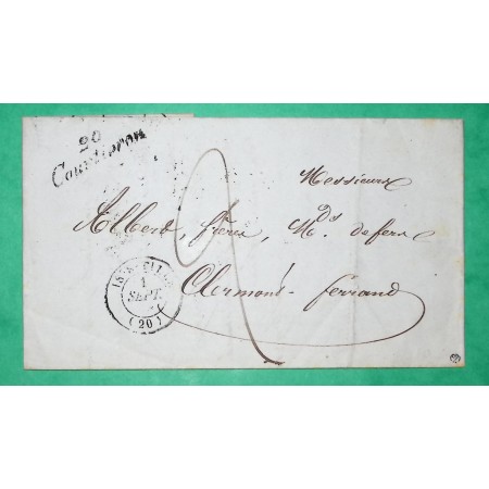 CURSIVE 20 COURTIVRON COTE D'OR + CAD TYPE 15 IS SUR TILLE POUR CLERMONT FERRAND PUY DE DOME 1849