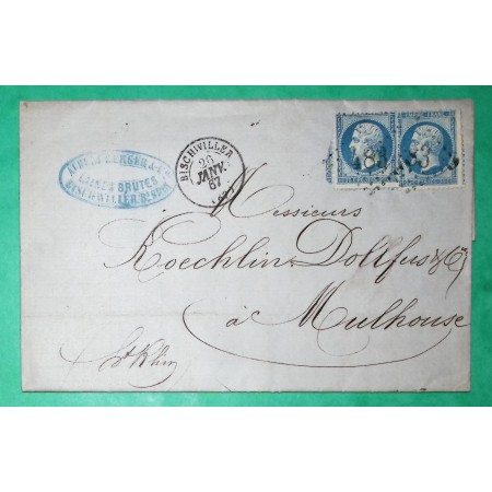 N°22 x2 GC 483 BISCHWILLER BAS RHIN DOUBLE PORT MULHOUSE HAUT RHIN 1867