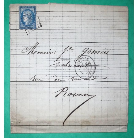 N°60A VARIETE A LA GRIFFE GC 1085 COMBLES SOMME POUR ROUEN SEINE INFERIEURE 1872