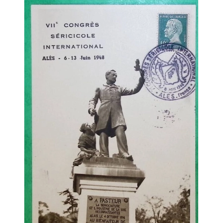 N°170 PASTEUR CARTE MAXIMUM CONGRES SERICICOLE INERNATIONAL ALES GARD 1948 VER A SOIE LETTRE COVER FRANCE