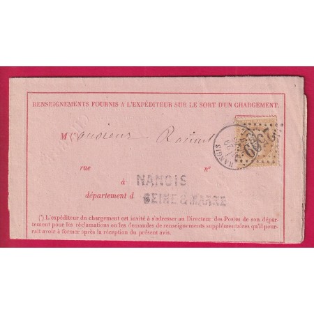 N°28 GC 2599 NANGIS SEINE ET MARNE AVIS DE CHARGEMENT ROSE 1869 LE PONT DE BEAUVOISIN ISERE  LETTRE