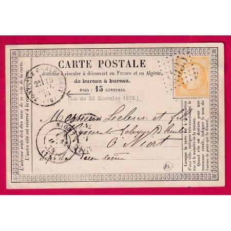 N°59 GC 4935 FONTAINE CHALINDREY CHARENTE INFERIEURE CARTE PRECURSEUR POUR NIORT DEUX SEVRES LETTRE LETTRE
