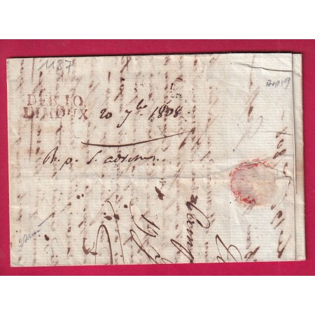 DEBOURSE DEB 10 LIMOUX AUDE EN ROUGE 1808 SIGNE BAUDOT INDICE 19 DEPART TOULOUSE LETTRE