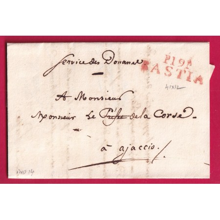 MARQUE P19P BASTIA CORSE EN ROUGE 41X12 POUR AJACCIO SERVICE DES DOUANES INDICE 14