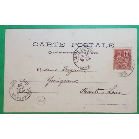 N°116 MOUCHON CARTE POSTALE LIZY SUR OURCQ SEINE ET MARNE BOITE RURALE F TANCROU POUR YSSINGEAUX HAUTE LOIRE 1902