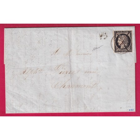 N°3 CAD TYPE 15 + PLUME CLEFMONT HAUTE MARNE 12 JANVIER 1849 SIGNE BAUDOT ET LAMY OR BREUVANNES POUR CHAUMONT