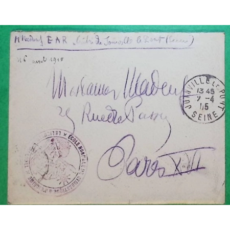 FRANCHISE MILITAIRE FM ECOLE NORMALE DE GYMNASTIQUE ET D'ESCRIME JOINVILLE LE PONT SEINE POUR PARIS 1915 WW1 FRANCE