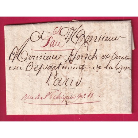 MARQUE 64 PAU ROUGE EN MANUSCRIT 1817 TEXTE LE DIRECTEUR DES CONTRIBUTIONS DIRECTS POUR PARIS LETTRE