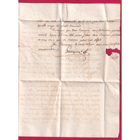 MARQUE 64 PAU ROUGE EN MANUSCRIT 1817 TEXTE LE DIRECTEUR DES CONTRIBUTIONS DIRECTS POUR PARIS LETTRE