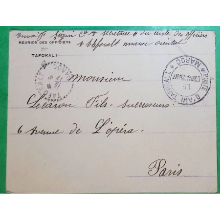 FRANCHISE MILITAIRE FM POSTE D'AIN TAFORALT MAROC POUR PARIS 1917 WW1 LETTRE COVER FRANCE