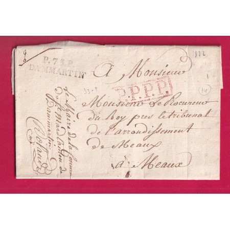 MARQUE P73P DAMMARTIN SEINE ET MARNE 1822 FRANCHISE LE MAIRE DE ST MARD POUR MEAUX LETTRE