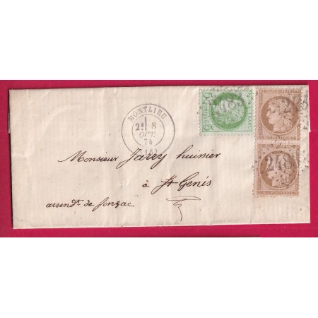 N°53 + 58 PAIRE GC 2483 MONTLIEU CHARENTE INFERIEURE POUR ST GENIS LETTRE