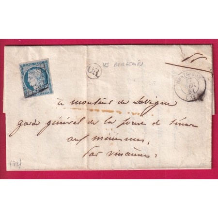 N°4 GRILLE MONTGERON SEINE ET OISE 1851 OR LES BERGERIES POUR VINCENNES LETTRE