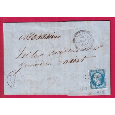 N°14 PC 3748 PONT D'ENVAUX CHARENTE INFERIEURE CAD TYPE 22 POUR NIORT DEUX SEVRES INDICE 13 LETTRE