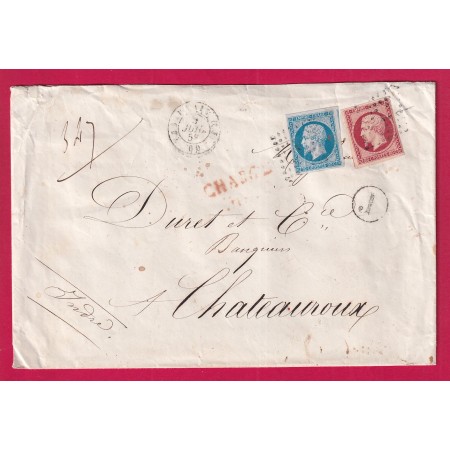 N°14 17B PARIS LOSANGE J LETTRE CHARGE POUR CHATEAUROUX INDRE  LETTRE