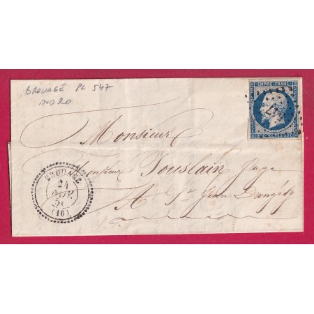 N°14 PC 547 BROUAGE CHARENTE INFERIEURE CAD TYPE 22 INDICE 20 POUR ST JEAN D'ANGELY LETTRE