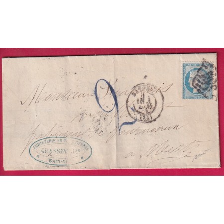 N°60 GC 354 BAYONNE BASSES PYRENEES TAXE ALLEMANDE 2 BLEUE POUR METZ MOSELLE SIGNE BAUDOT LETTRE