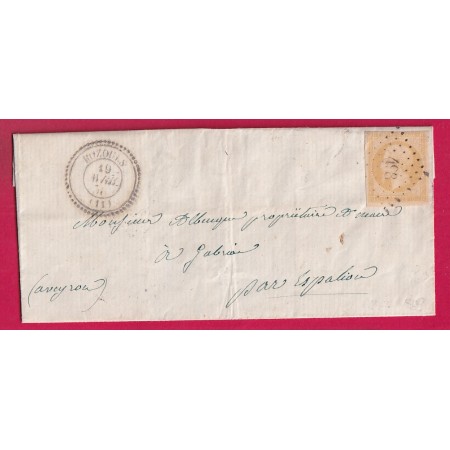 N°13 JAUNE CITRON PC 498 BOZOULS AVEYRON CAD TYPE 22 POUR ESPALION LETTRE